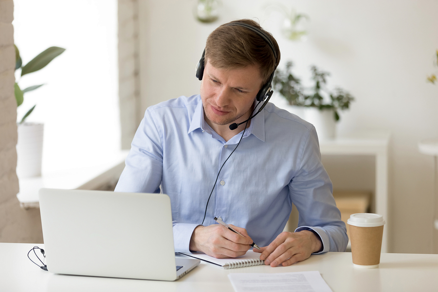 Concentrated Pleasant Successful Male Entrepreneur Watching Educ