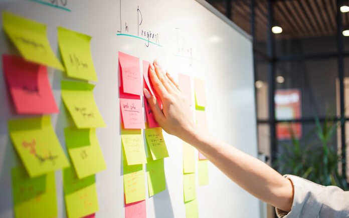 Project Management, Agile Methodology. Young Business Woman In T