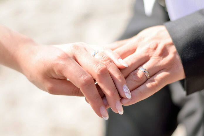 Hands And Rings On Wedding Concept.just Married Young Couple Sho