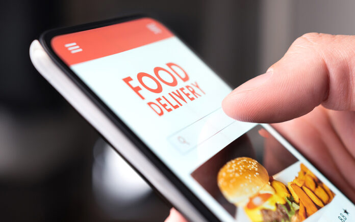 Restaurant Food Delivery Service In Phone. Take Away Menu In Dig
