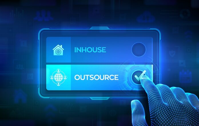 Outsource Or Inhouse Choice Concept. Making Decision. Outsourcin