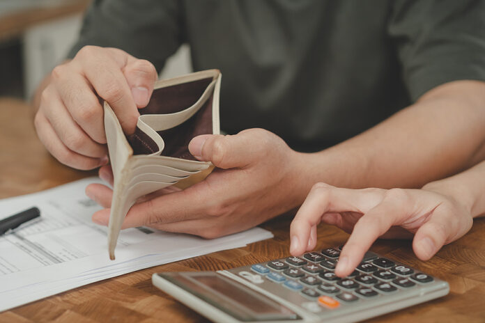 Stressed, Problem Asian Young Couple Love Calculate Loan, Holdin