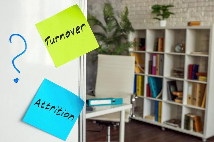 Stickers With Words Turnover And Attrition On The Whiteboard.