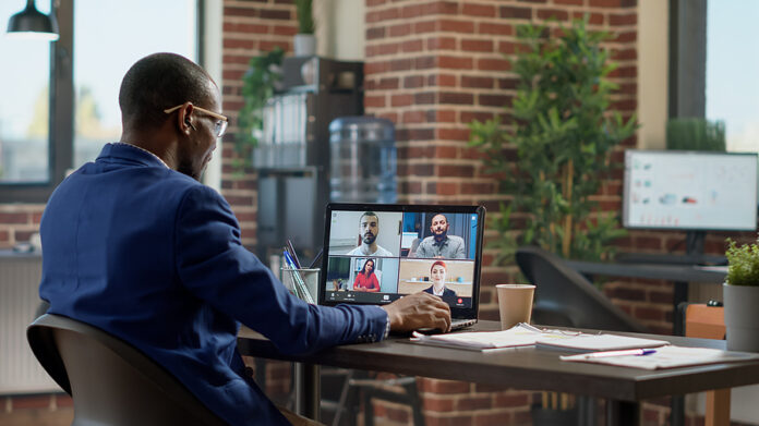 Multiethnic Group Of People Talking On Remote Video Call Confere