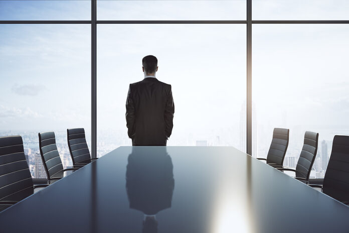 Empty Meeting Room With Big Conference Table, Chairs Around And