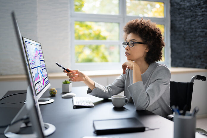 Kpi Business Analytics Data Dashboard. Analyst Using Computer