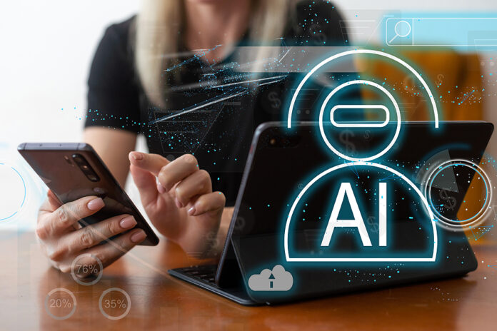 Woman Using Computer Chatting With An Intelligent Artificial Int