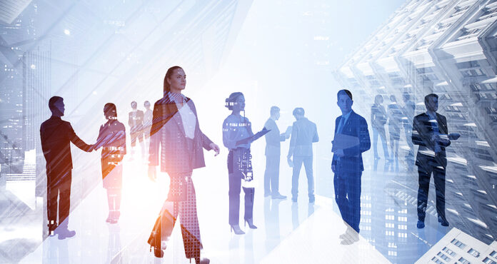 Diverse Working Business People In New York. Skyscrapers And Sto
