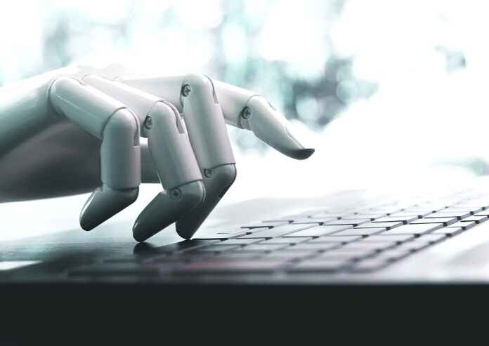 Robot Concept Or Robot Hand Chatbot Pressing Computer Keyboard E