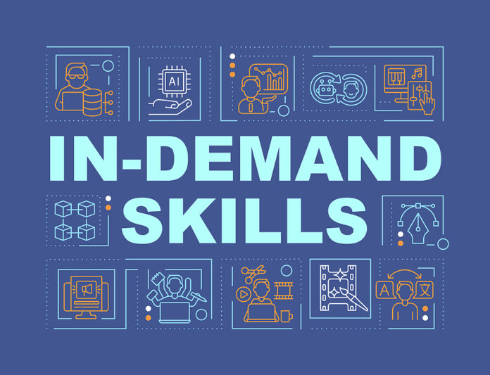 In Demand Skills And Competencies Word Concepts Dark Blue Banner