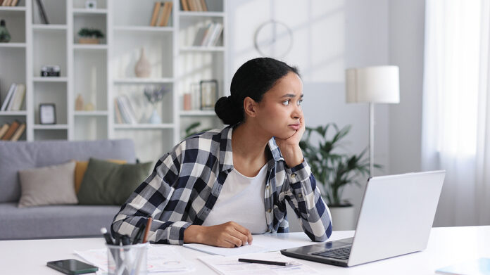 A Young Girl Home Worker Is Tired From A Lot Of Work, Emotionall
