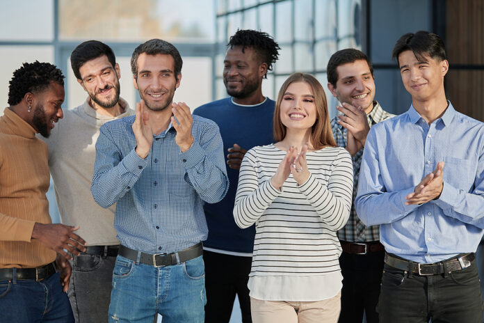 Human Resources. Group Portrait Of Smiling Employees Of A Friend