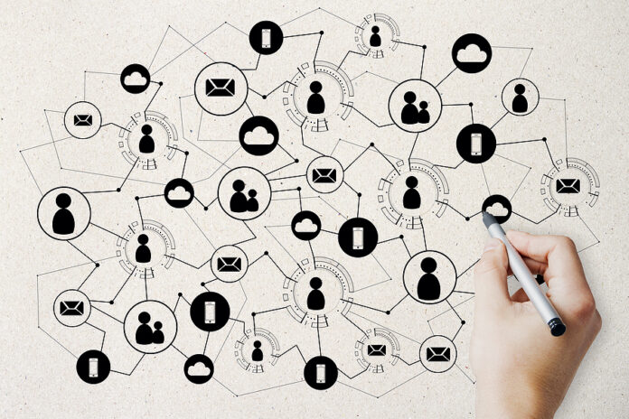 Hand Drawing Creative Social Network Interface On White Wall Bac