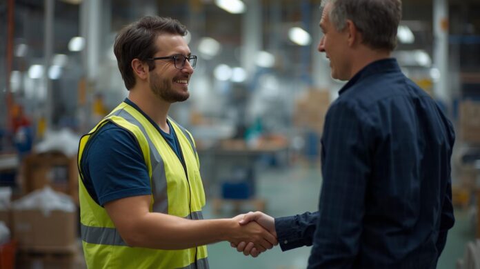 Manufacturing employee who's a new hire being introduced to colleague