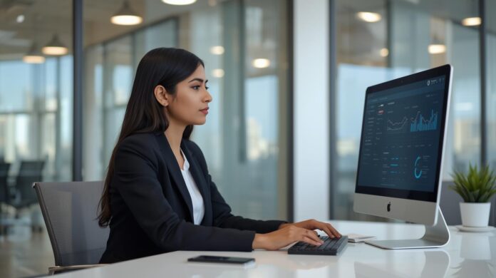 a worker at a healthcare recruiting agency using AI to evaluate clinical job applications (1)